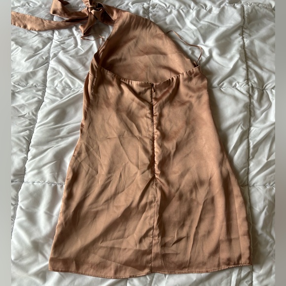 One Day Light Brown Satin Halter Swing Dress - Size Small - Picture 5 of 5